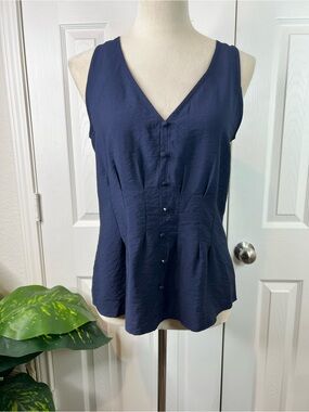 a new day Navy Blue V-Neck Button Front Sleeveless Blouse Size XS